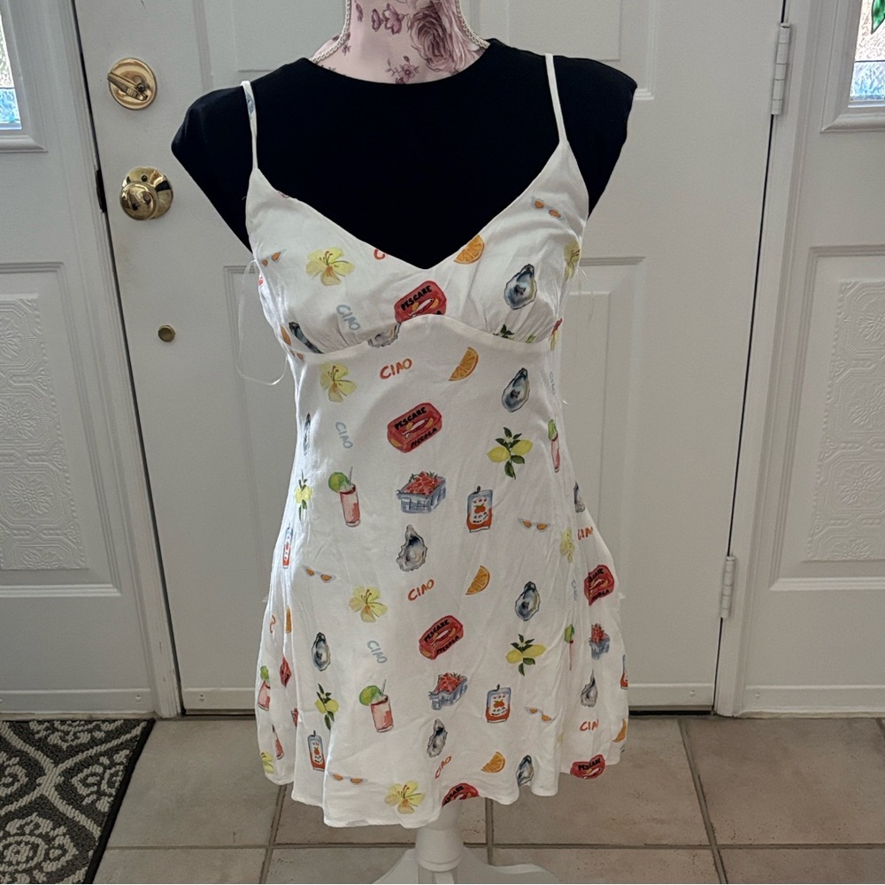 Princess Polly White patterned Mini Dress Italian themed Bachelorette